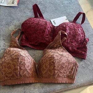 Lace Bralette Set - Burgundy and Brown